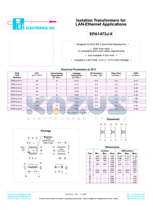 EPA1473J-2 datasheet - Isolation Transformers for LAN-Ethernet Applications