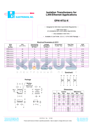 EPA1473J-3 datasheet - Isolation Transformers for LAN-Ethernet Applications