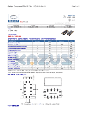 813-SL76.8M-20 datasheet - IF SAW Filter