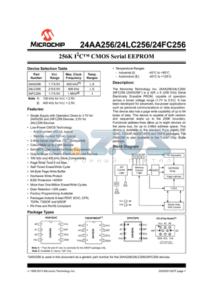 24AA256_13 datasheet - 256K I2C CMOS Serial EEPROM