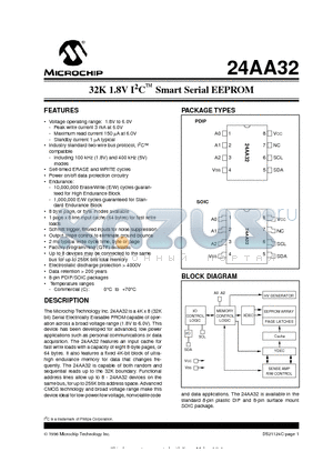 24AA32-P datasheet - 32K 1.8V I 2 C O Smart Serial EEPROM