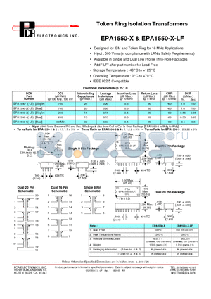 EPA1550-3 datasheet - Token Ring Isolation Transformers