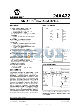24AA32-SN datasheet - 32K 1.8V I 2 C O Smart Serial EEPROM