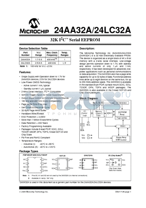 24AA32A datasheet - 32K I2C Serial EEPROM