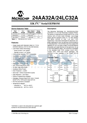 24AA32A-E/MNY datasheet - 32K I2C Serial EEPROM