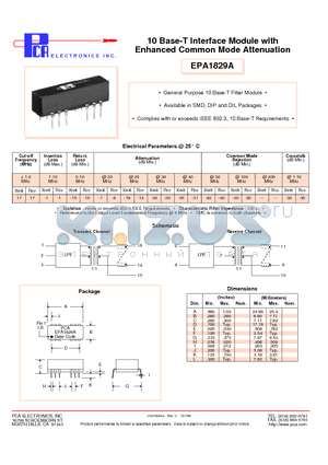 EPA1829A datasheet - 10 Base-T Interface Module with Enhanced Common Mode Attenuation