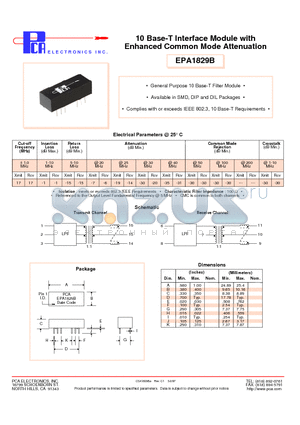 EPA1829B datasheet - 10 Base-T Interface Module with Enhanced Common Mode Attenuation