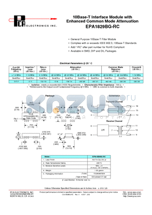 EPA1829BG-RC datasheet - 10Base-T Interface Module with Enhanced Common Mode Attenuation