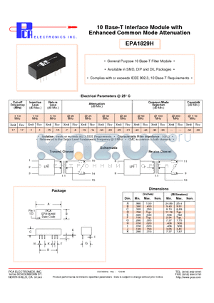 EPA1829H datasheet - 10 Base-T Interface Module with Enhanced Common Mode Attenuation