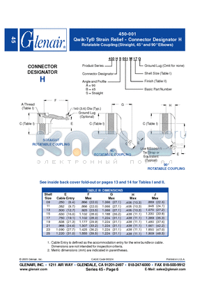 450HA001M08 datasheet - Connector Designator H Rotatable Coupling