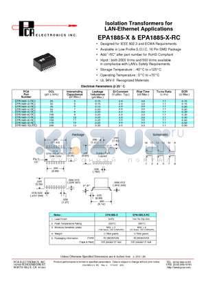 EPA1885-4 datasheet - Isolation Transformers for LAN-Ethernet Applications