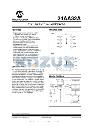 24AA32A-P datasheet - 32K 1.8V I 2 C O Serial EEPROM