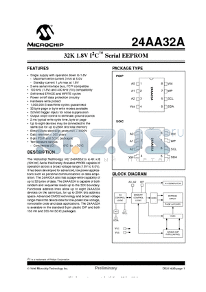 24AA32A-SM datasheet - 32K 1.8V I 2 C O Serial EEPROM