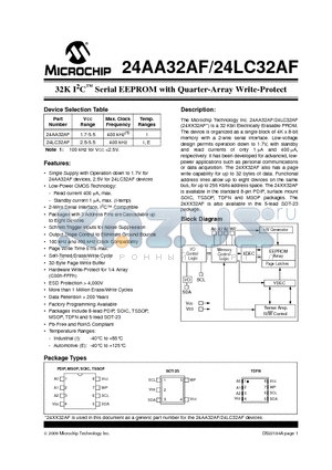 24AA32AF datasheet - 32K I2C Serial EEPROM with Quarter-Array Write-Protect