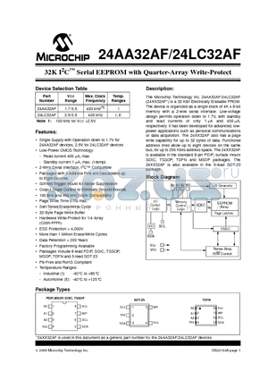24AA32AF-E/MS datasheet - 32K I2C Serial EEPROM with Quarter-Array Write-Protect
