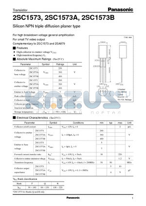 C1573B datasheet - Silicon NPN triple diffusion planer type(For high breakdown voltage general amplification)