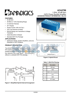 ACA2786 datasheet - 1 GHz, 25 dB Gain CATV Power Doubler Amplifier