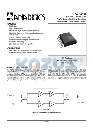 ACA2408S7P0 datasheet - 870 MHz, 34 dB Gain CATV Push-Pull Line Amplifier