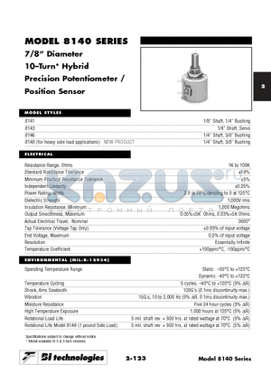 8140 datasheet - 7/8 Diameter 10-Turn* Hybrid Precision Potentiometer / Position Sensor