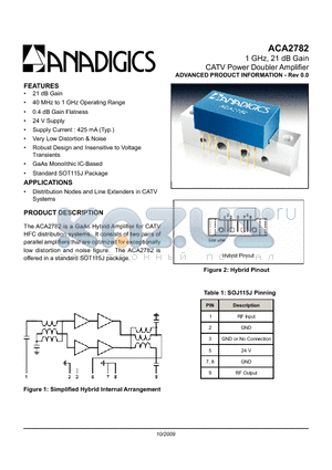 ACA2782 datasheet - 1 GHz, 21 dB Gain CATV Power Doubler Amplifier