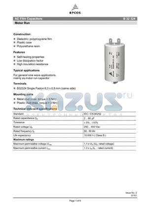 B32324 datasheet - AC Film Capacitors Motor Run