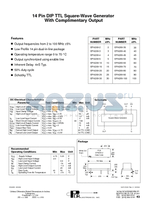 EPA209-2 datasheet - 14 Pin DIP TTL Square-Wave Generator With Complimentary Output