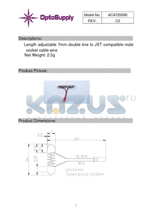 ACA725000 datasheet - Length adjustable 7mm double tine to JST compatible male socket cable wire