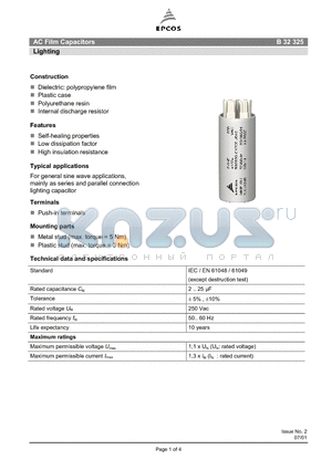 B32325-A1156 datasheet - AC Film Capacitors Lighting