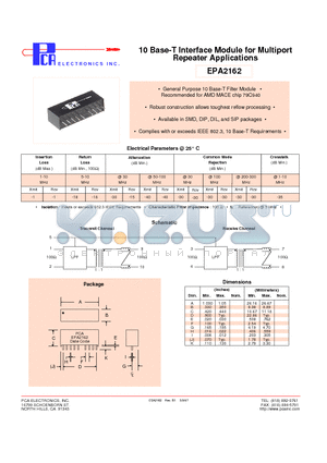 EPA2162 datasheet - 10 Base-T Interface Module for Multiport Repeater Applications