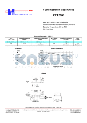 EPA2165 datasheet - 4 Line Common Mode Choke