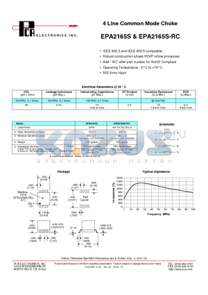 EPA2165S datasheet - 4 Line Common Mode Choke