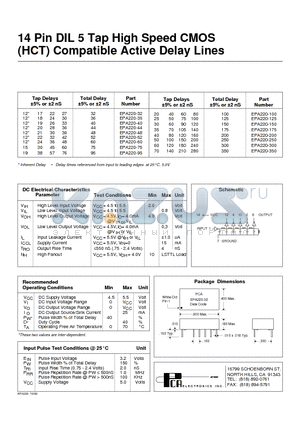 EPA220-175 datasheet - 14 Pin DIL 5 Tap High Speed CMOS (HCT) Compatible Active Delay Lines