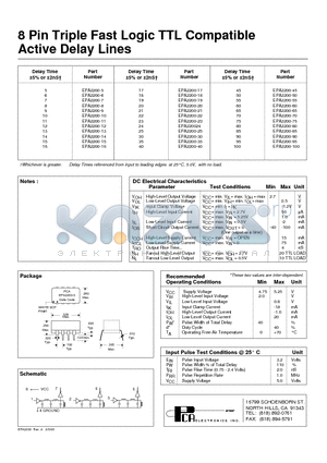 EPA2200-10 datasheet - 8 Pin Triple Fast Logic TTL Compatible Active Delay Lines