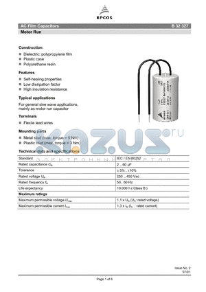 B32327-A4356 datasheet - AC Film Capacitors Motor Run