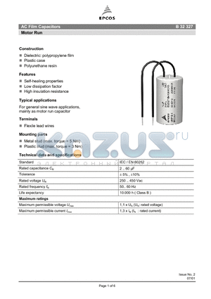 B32327-A6356 datasheet - AC Film Capacitors Motor Run