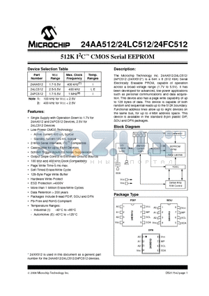 24AA512 datasheet - 512K I2C CMOS Serial EEPROM