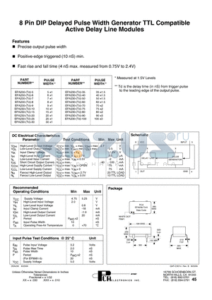 EPA230-15 datasheet - 8 Pin DIP Delayed Pulse Width Generator TTL Compatible Active Delay Line Modules