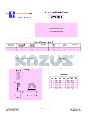 EPA2347-1 datasheet - Common Mode Choke