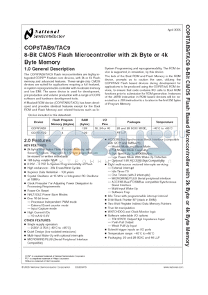 COP8TAB9 datasheet - 8-Bit CMOS Flash Microcontroller with 2k Byte or 4k Byte Memory