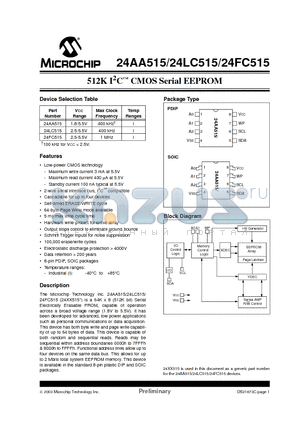 24AA515 datasheet - 512K I2C CMOS Serial EEPROM