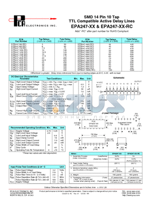 EPA247-150 datasheet - SMD 14 Pin 10 Tap TTL Compatible Active Delay Lines