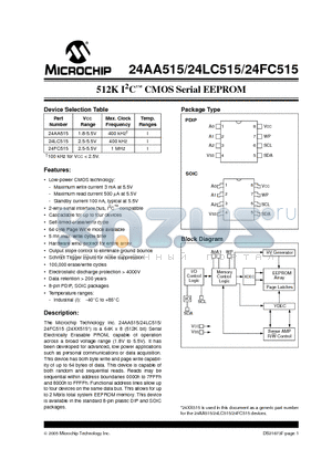 24AA515_05 datasheet - 512K I2C CMOS Serial EEPROM