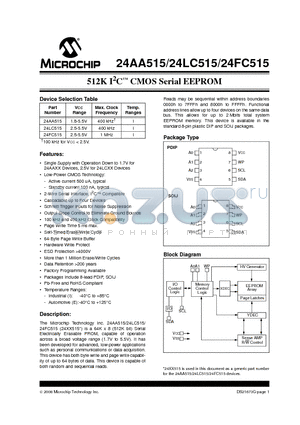 24AA515_08 datasheet - 512K I2C CMOS Serial EEPROM