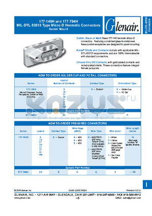 177-140H25SP datasheet - Micro-D Hermetic Connectors Solder Mount