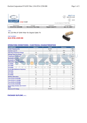 816-IF36.125M-BB datasheet - Digital CableTV