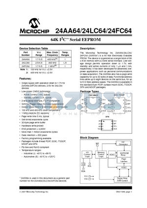 24AA64-E/ST datasheet - 64K I2C Serial EEPROM