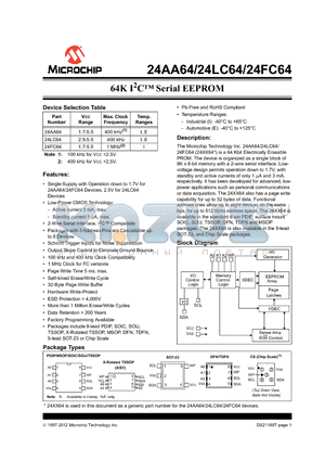 24AA64-SN datasheet - 64K I2C Serial EEPROM