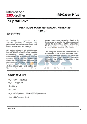 C1608X5R1C225M datasheet - USER GUIDE FOR IR3898 EVALUATION BOARD