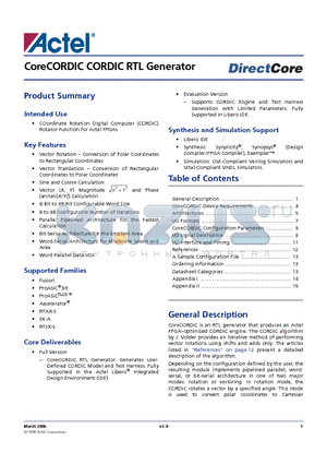 CORECORDIC-UR datasheet - CoreCORDIC CORDIC RTL Generator