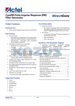 COREFIR-EV datasheet - CoreFIR Finite Impulse Response (FIR) Filter Generator